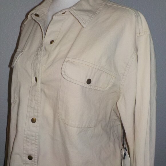 MIDNIGHT SKY WOMENS SIZE X-LARGE KHAKI TAN SNAP FRONT LONG SLEEVE DENIM SHIRT - Picture 6 of 8